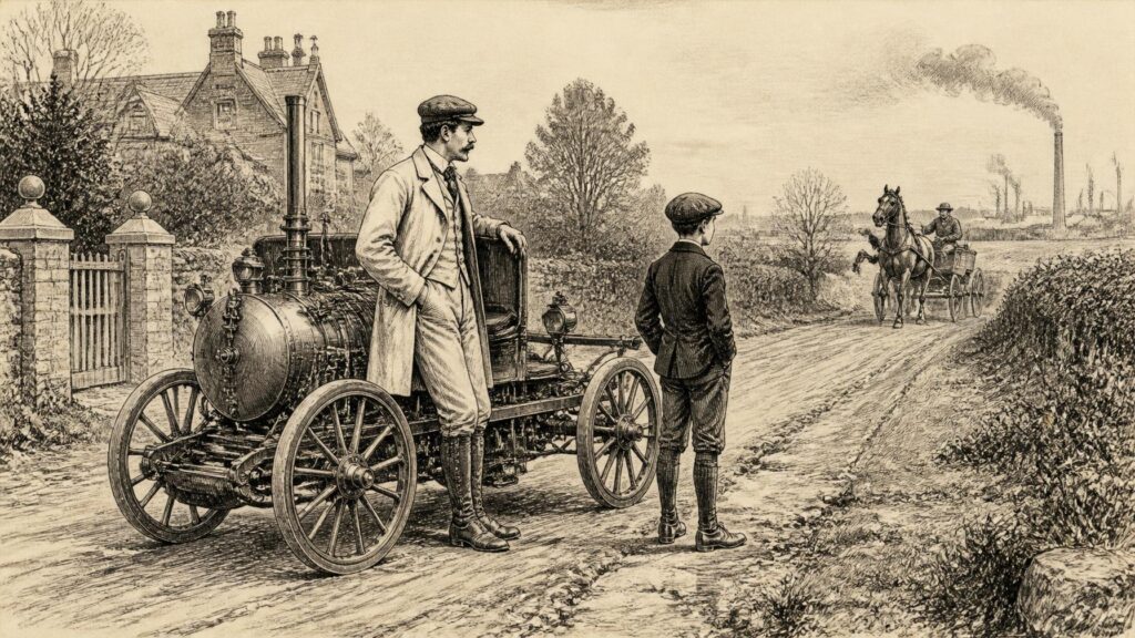 Historical illustration: Motor Arrival
